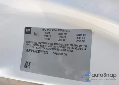 2010 Buick Lucerne Cx from USA, damaged, VIN 1G4HA5EM8AU125925